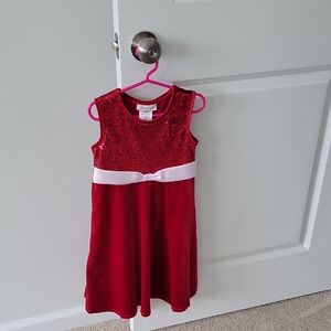 Bonnie Jean Red Velvet & Sequin Dress with White Satin Waistband